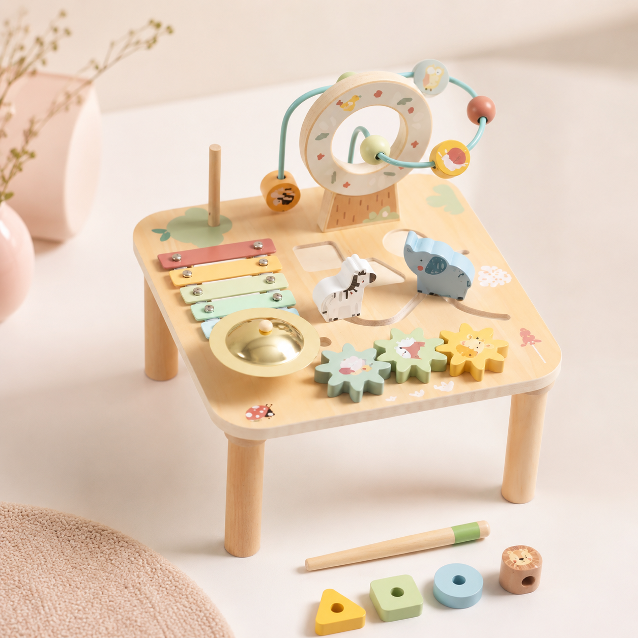 Mesa de  Madera de actividades con animales para 1 año