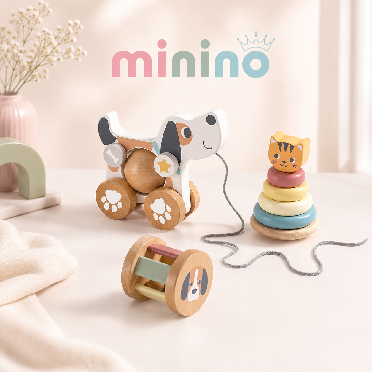 Set Montessori 3 en 1 con Perrito de Madera